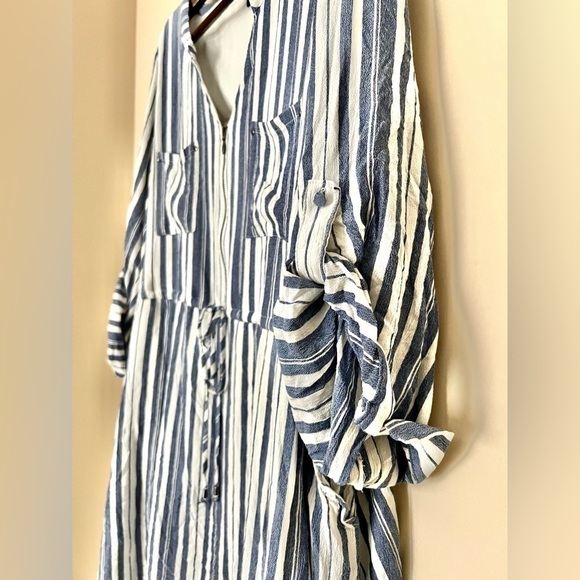 TORRID Women’s Blue & White Stripe Zip Front Drawstring Shirt Dress Size 6X - Picture 4 of 14